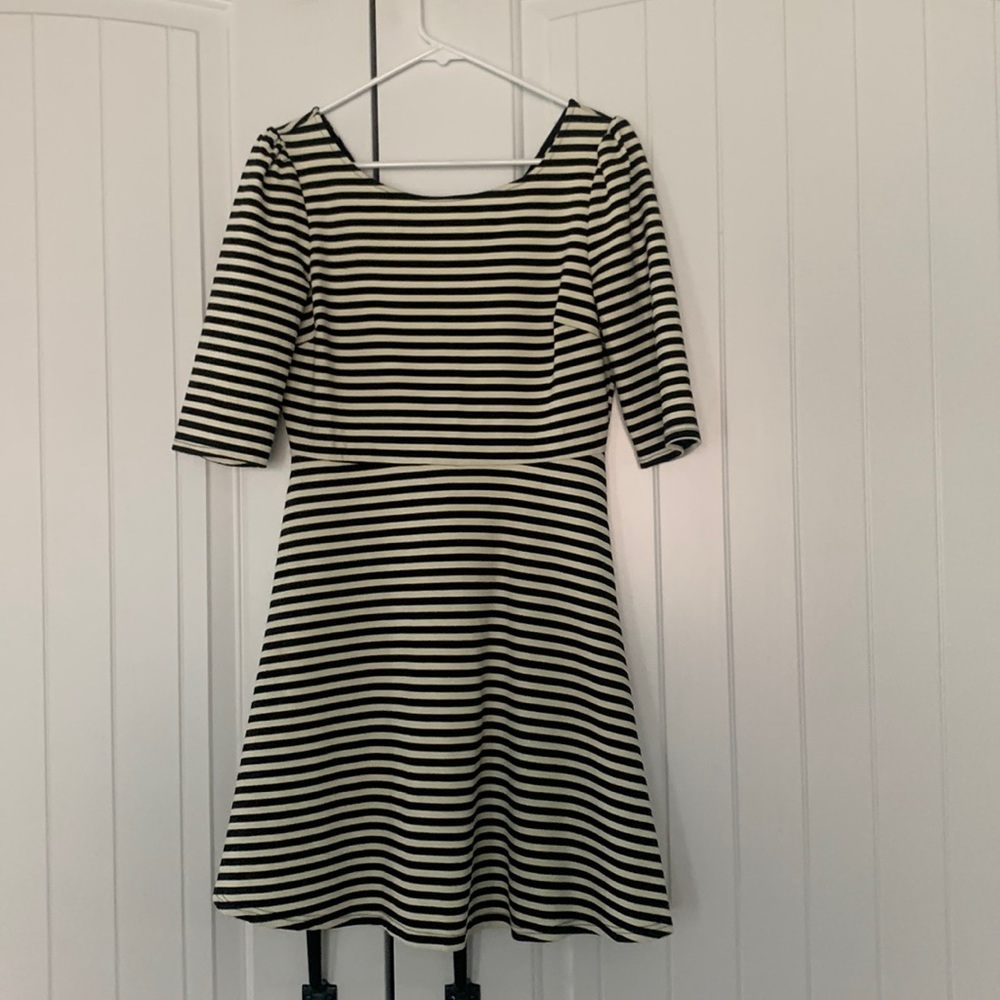 Pixley black and ivory striped dress, size L.